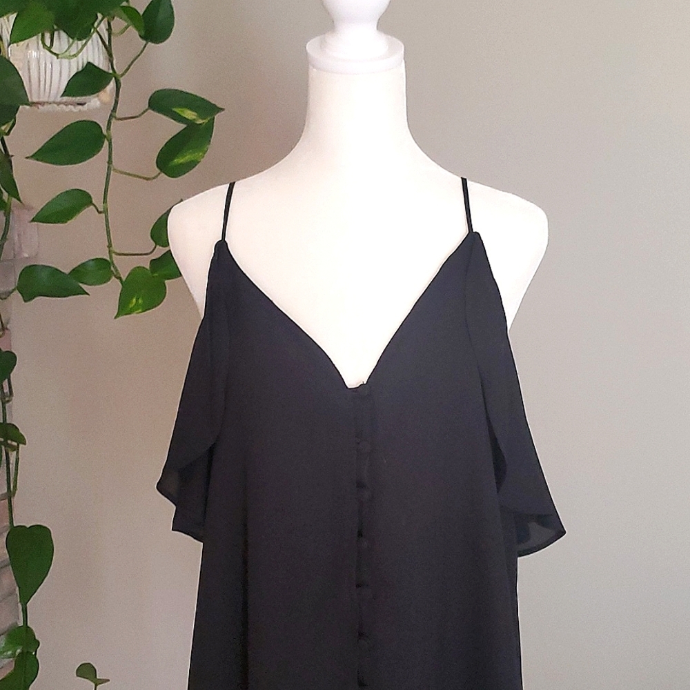Shinestar Sleeveless Top Cold-Shouler Ruffle Size L